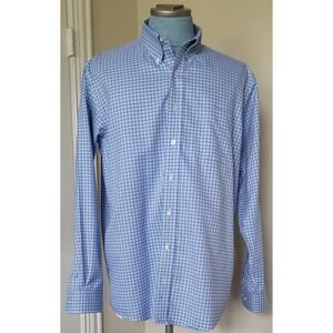 Allen Edmonds Mens Blue Plaid Wrinkle Free Single Needle Tailoring Shirt Sz XL‎
